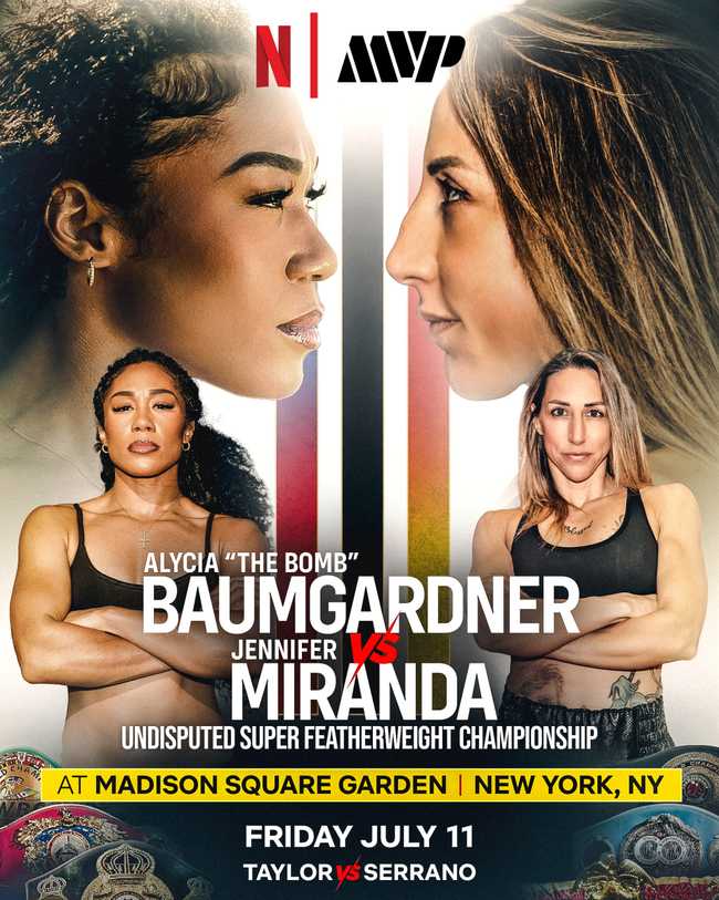 Fight poster showing Alycia Baumgardner and Jennifer Miranda in various poses.