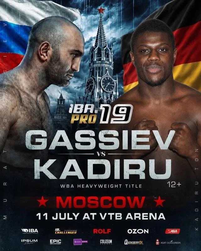 Fight poster showing Murat Gassiev and Peter Kadiru in various poses.