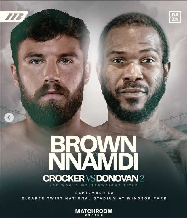 Fight poster showing Pat Brown and Austine Nnamdi in various poses.