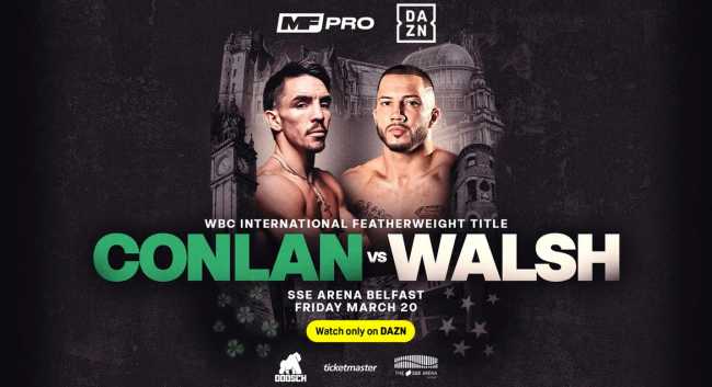 Fight poster showing Michael Conlan and Kevin Walsh in various poses.