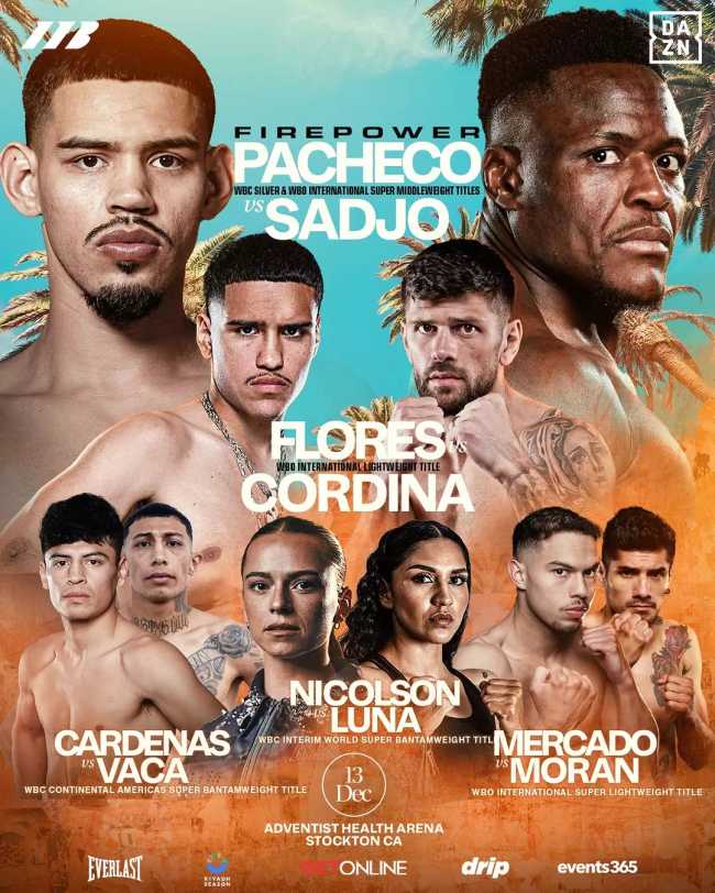 Fight poster showing Gabriel Flores Jr and Joe Cordina in various poses.