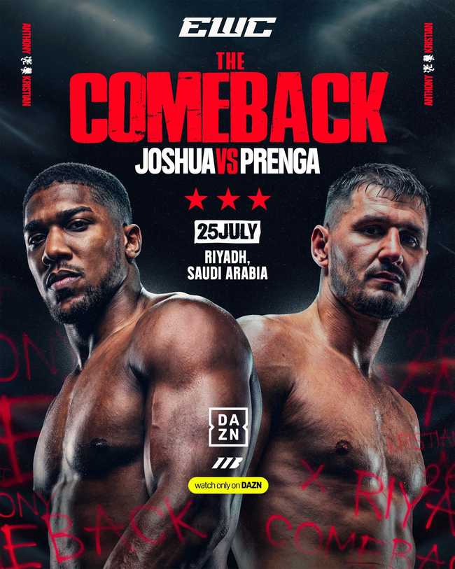 Fight poster showing Anthony Joshua and Kristian Prenga in various poses.