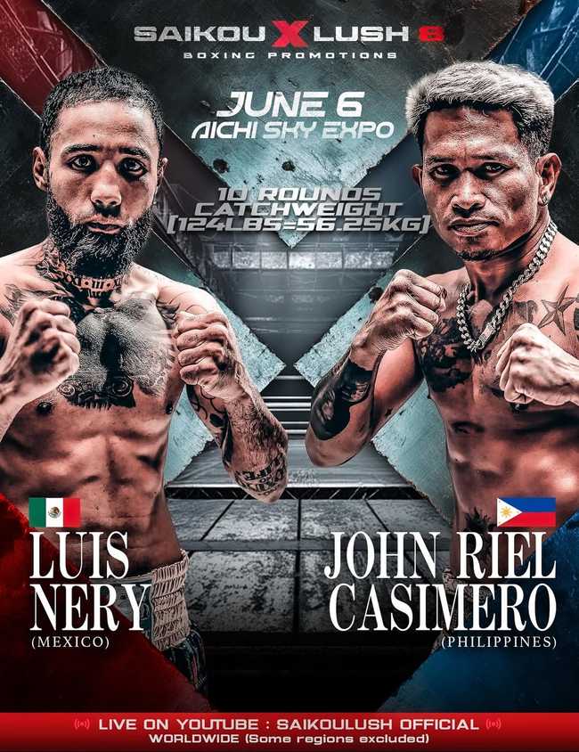 Fight poster showing Luis Nery and John Riel Casimero in various poses.