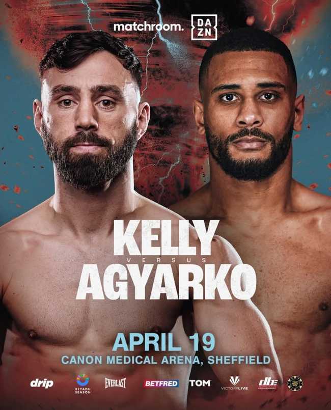 Fight poster showing Ryan Kelly and Caoimhin Agyarko in various poses.