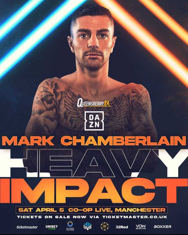 Fight poster showing Mark Chamberlain and Miguel Angel Scaringi in various poses.