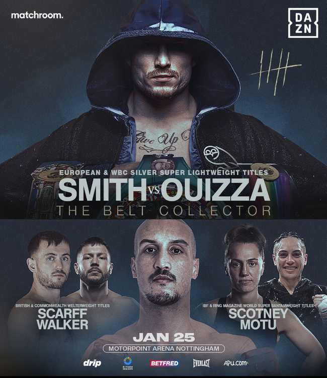Fight poster showing Dalton Smith and Walid Ouizza in various poses.