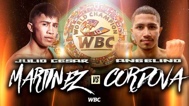 Fight poster showing Julio Cesar Martinez and Angelino Cordova in various poses.