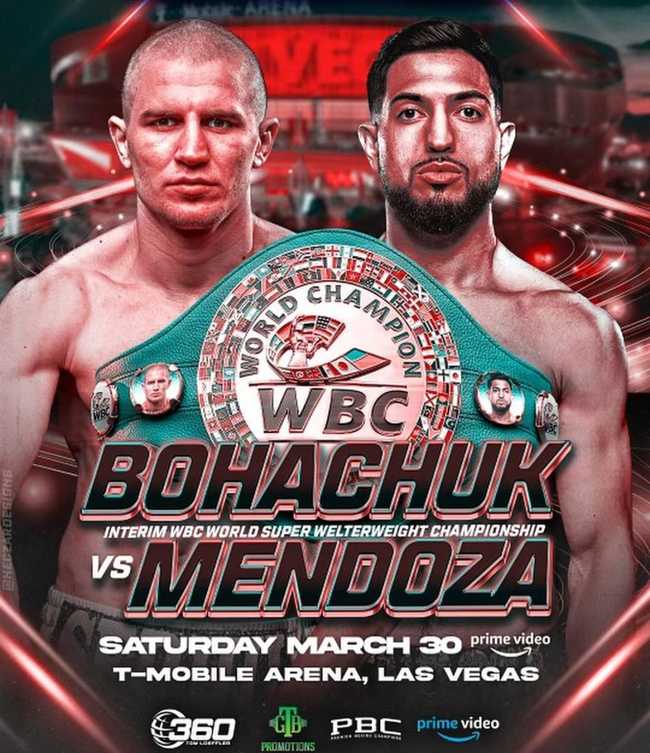 Fight poster showing Brian Mendoza and Serhii Bohachuk in various poses.