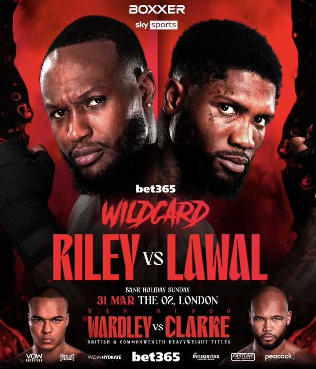 Fight poster showing Viddal Riley and Mikael Lawal in various poses.
