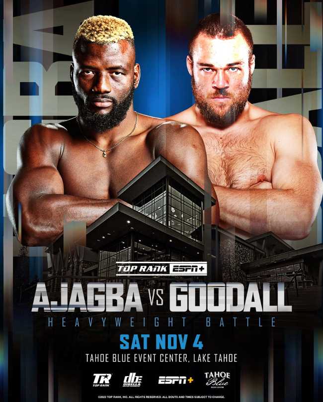 Fight poster showing Efe Ajagba and Joe Goodall in various poses.