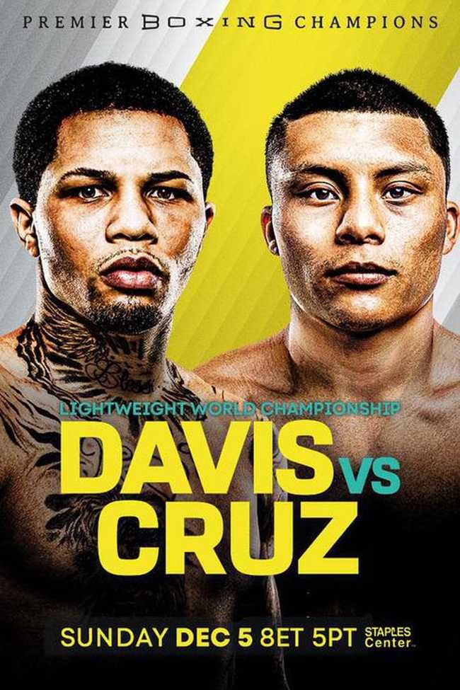 Fight poster showing Gervonta Davis and Isaac Cruz in various poses.