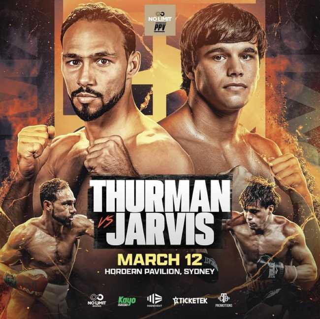 Fight poster showing Keith Thurman and Brock Jarvis in various poses.