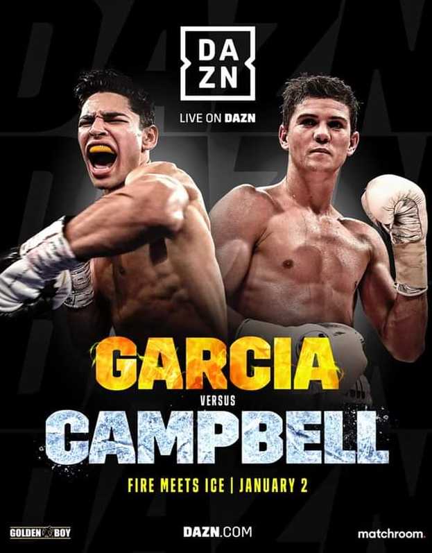 Fight poster showing Ryan Garcia and Luke Campbell in various poses.