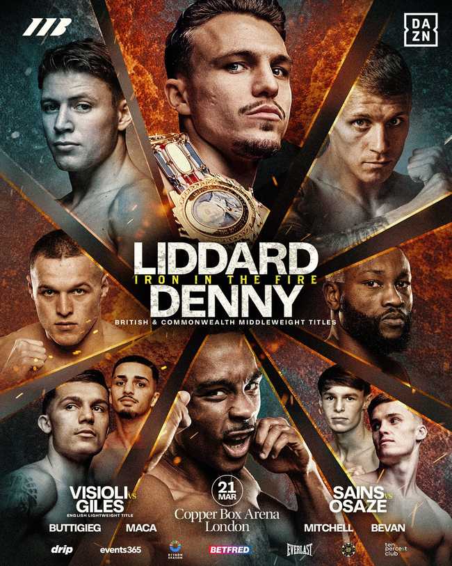 Fight poster showing George Liddard and Tyler Denny in various poses.