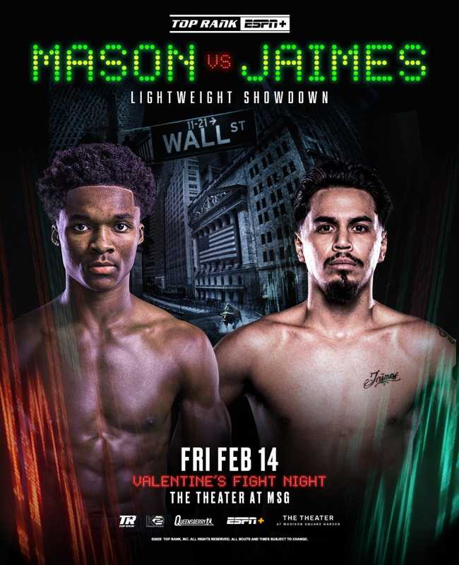 Fight poster showing Abdullah Mason and Manuel Jaimes in various poses.