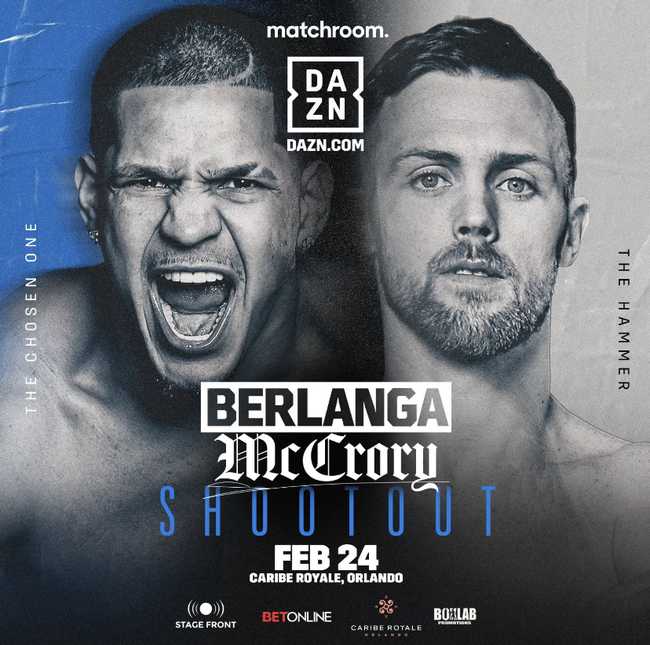Fight poster showing Edgar Berlanga and Padraig McCrory in various poses.