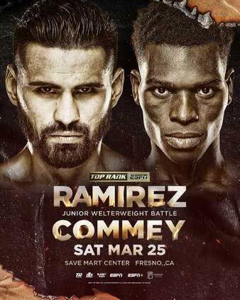 Fight poster showing Jose Ramirez and Richard Commey in various poses.