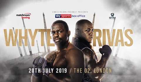Fight poster showing Dillian Whyte and Oscar Rivas in various poses.