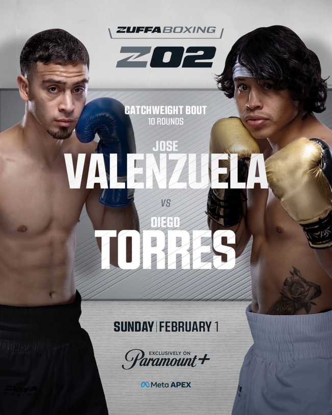 Fight poster showing Jose Valenzuela and Diego Torres in various poses.