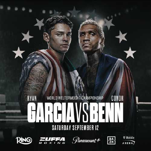 Fight poster showing Ryan Garcia and Conor Benn in various poses.