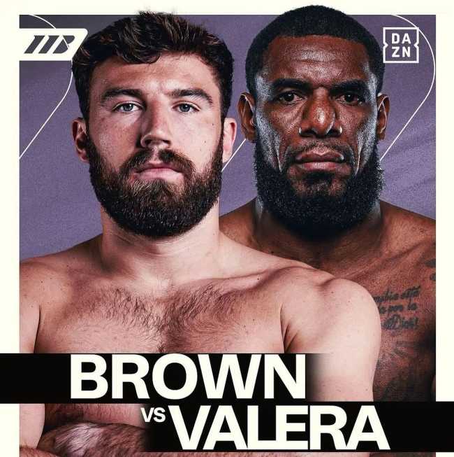 Fight poster showing Pat Brown and Felix Valera in various poses.