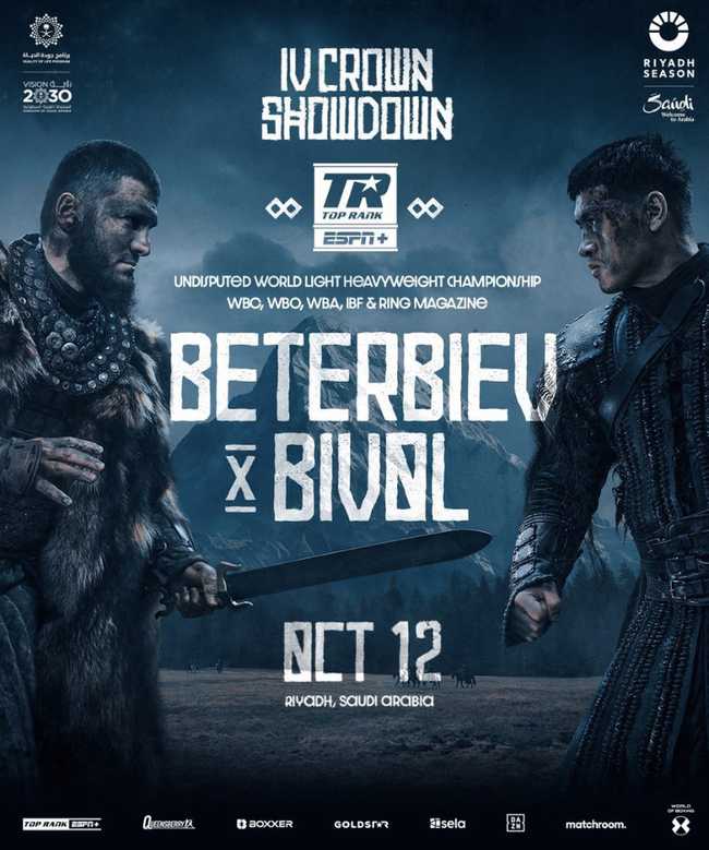 Fight poster showing Artur Beterbiev and Dimitry Bivol in various poses.