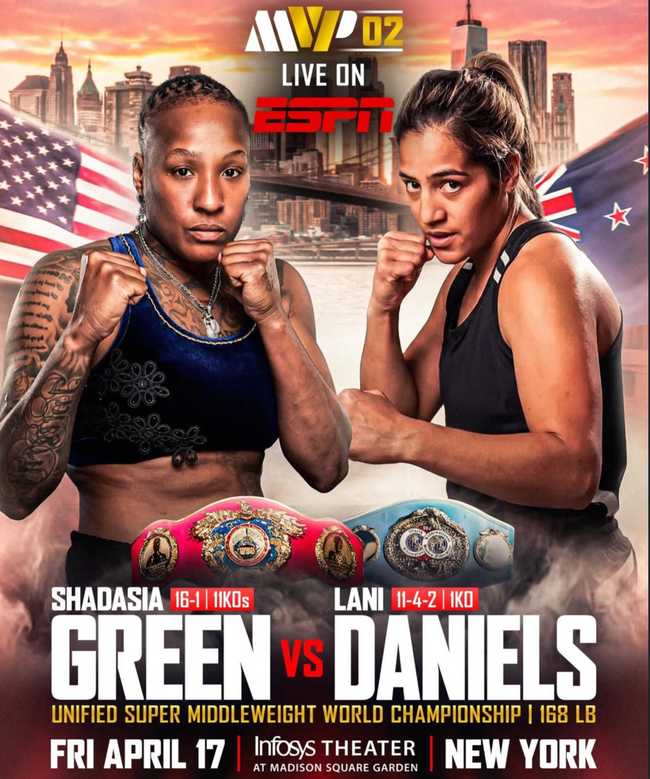 Fight poster showing Shadasia Green and Lani Daniels in various poses.