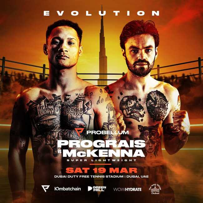 Fight poster showing Regis Prograis and Tyrone McKenna in various poses.