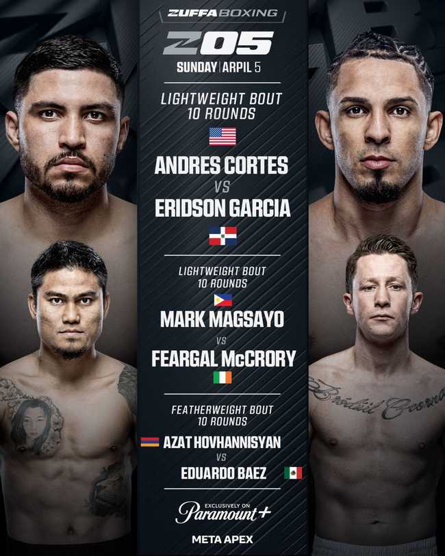 Fight poster showing Azat Hovhannisyan and Eduardo Baez in various poses.