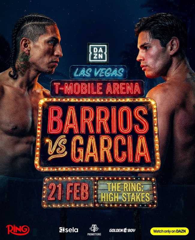 Fight poster showing Mario Barrios and Ryan Garcia in various poses.