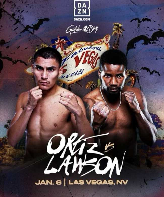 Fight poster showing Vergil Ortiz and Fredrick Lawson in various poses.