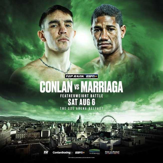Fight poster showing Michael Conlan and Miguel Marriaga in various poses.
