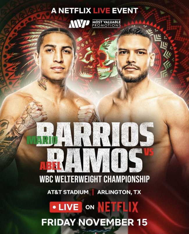 Fight poster showing Mario Barrios and Abel Ramos in various poses.