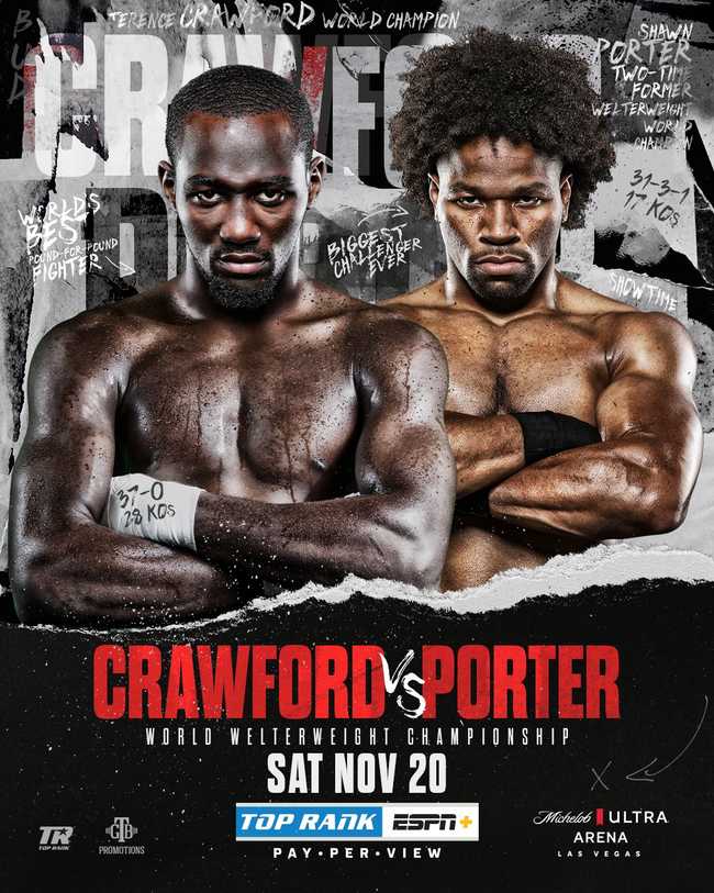 Fight poster showing Terence Crawford and Shawn Porter in various poses.