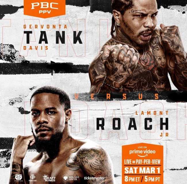 Fight poster showing Gervonta Davis and Lamont Roach Jr in various poses.