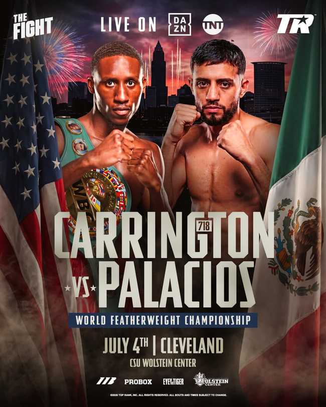 Fight poster showing Bruce Carrington and Rene Palacios in various poses.