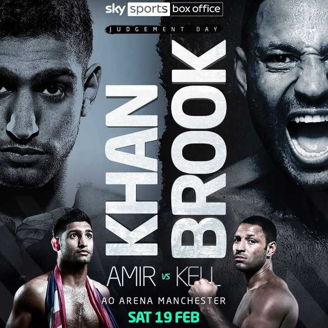 Fight poster showing Amir Khan and Kell Brook in various poses.