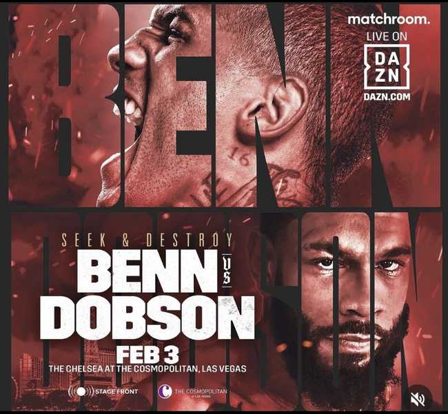 Fight poster showing Conor Benn and Peter Dobson in various poses.