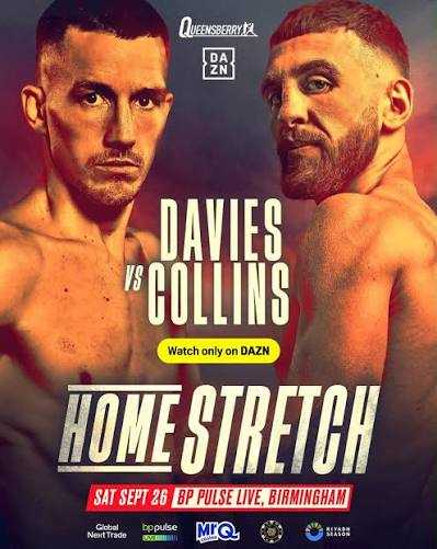 Fight poster showing Liam Davies and Nathaniel Collins in various poses.