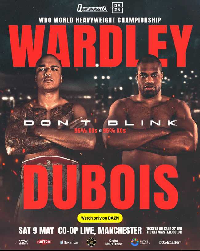 Fight poster showing Fabio Wardley and Daniel Dubois in various poses.