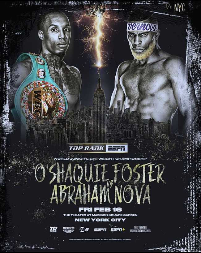 Fight poster showing O'Shaquie Foster and Abraham Nova in various poses.