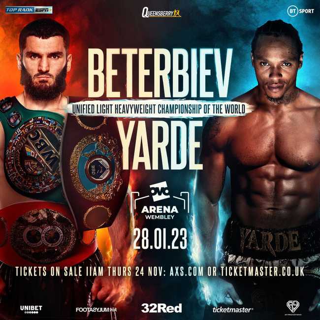 Fight poster showing Artur Beterbiev and Anthony Yarde in various poses.