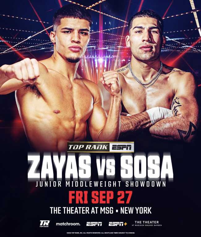 Fight poster showing Xander Zayas and Damian Sosa in various poses.