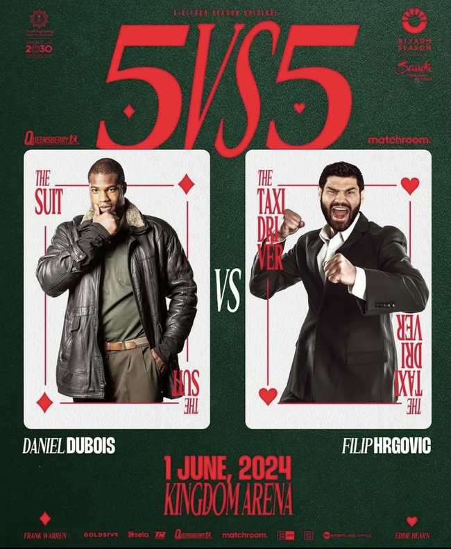 Fight poster showing Filip Hrgovic and Daniel Dubois in various poses.