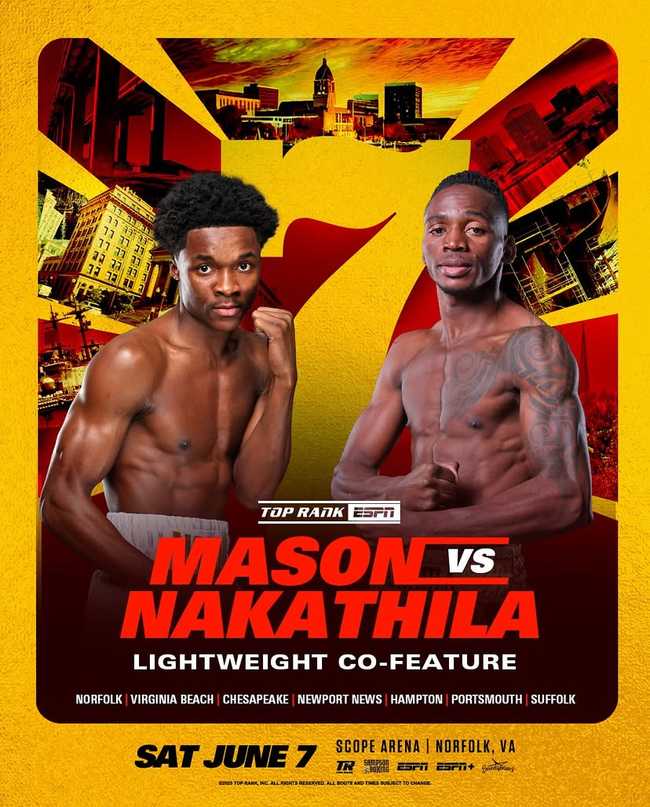 Fight poster showing Abdullah Mason and Jeremia Nakathila in various poses.