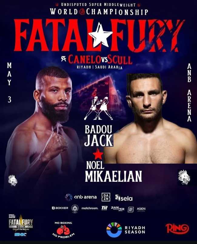 Fight poster showing Badou Jack and Norair Mikaeljan in various poses.