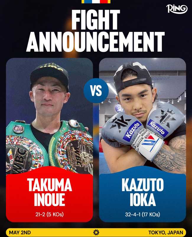Fight poster showing Takuma Inoue and Kazuto Ioka in various poses.