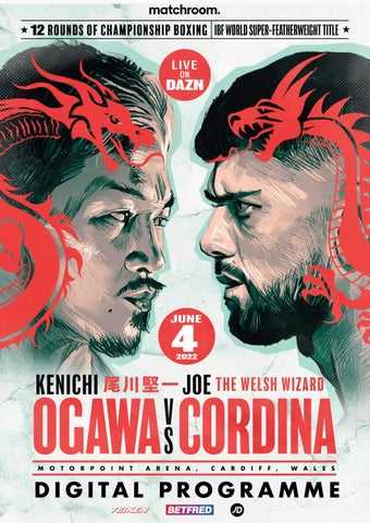 Fight poster showing Kenichi Ogawa and Joe Cordina in various poses.