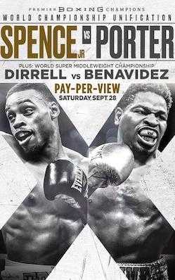 Fight poster showing Errol Spence and Shawn Porter in various poses.