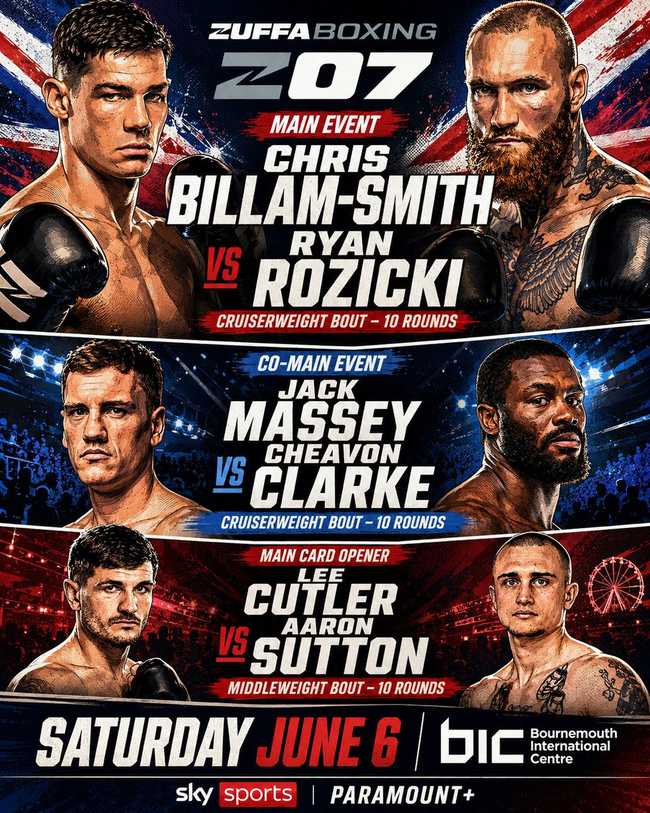 Fight poster showing Lee Cutler and Aaron Sutton in various poses.